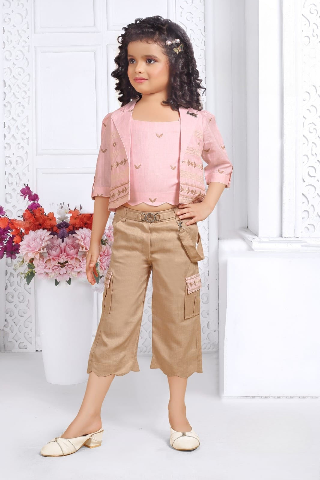 Blush Peach Chic Cargo Pant Set | Casual Wear Kids Outfit for Girls