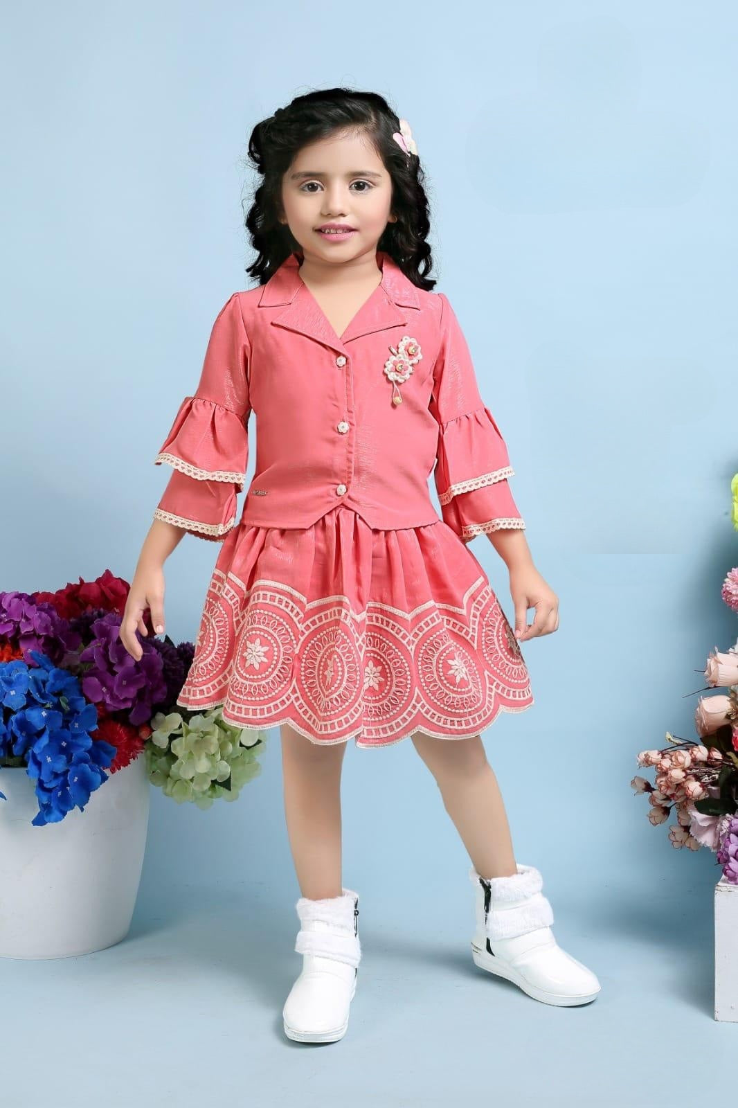 Tomato Red Bloom Party Skirt Top Set | Party Wear Kids Outfit for Girls