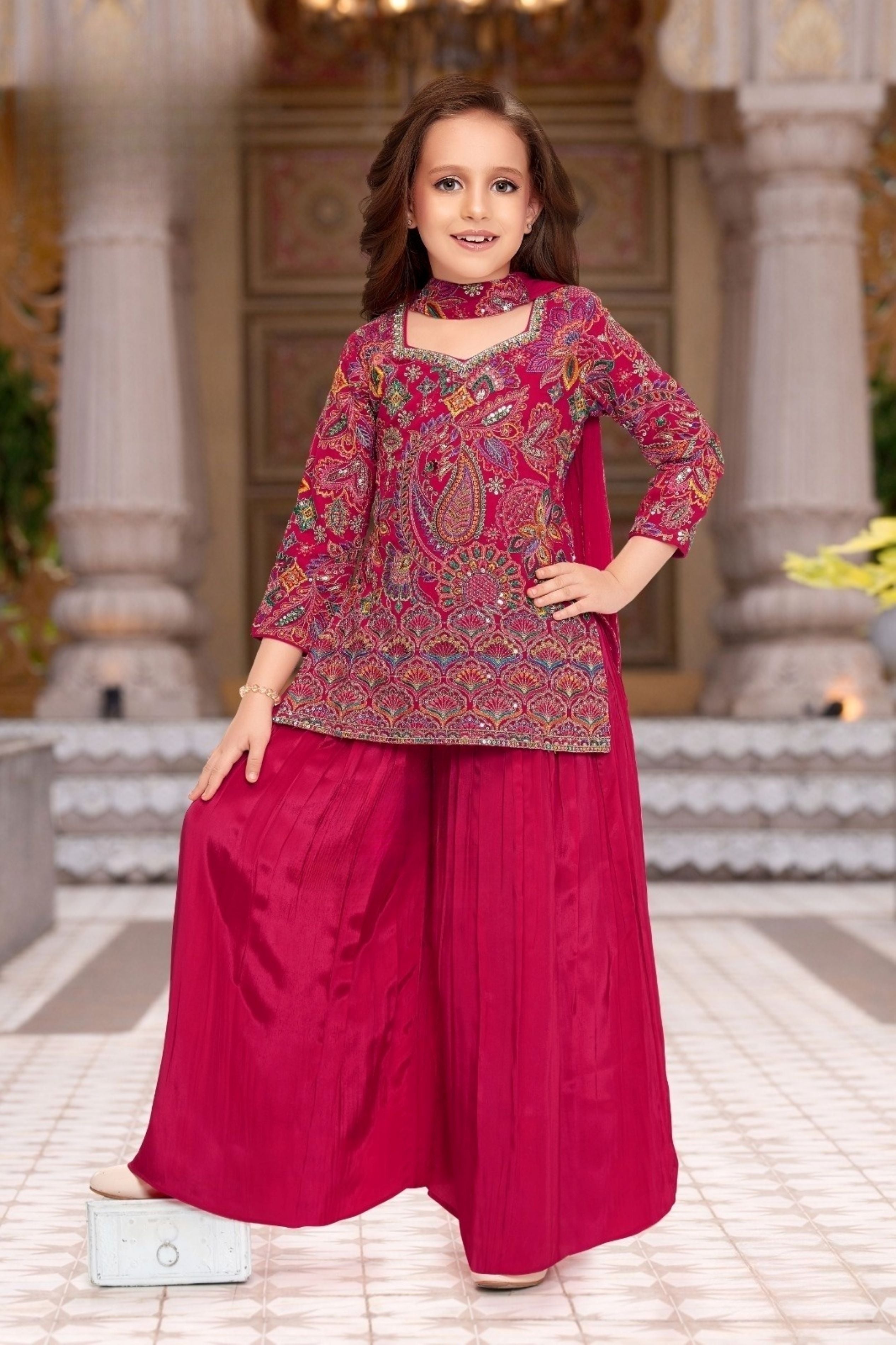 Royal Pink Heritage Sharara Set | Kids Ethnic Outfit for Girls