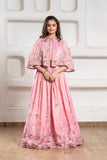 Girls Rose Pink Embroidered Cape Gown Lehenga Set | Kids Wedding & Festive Ethnic Wear
