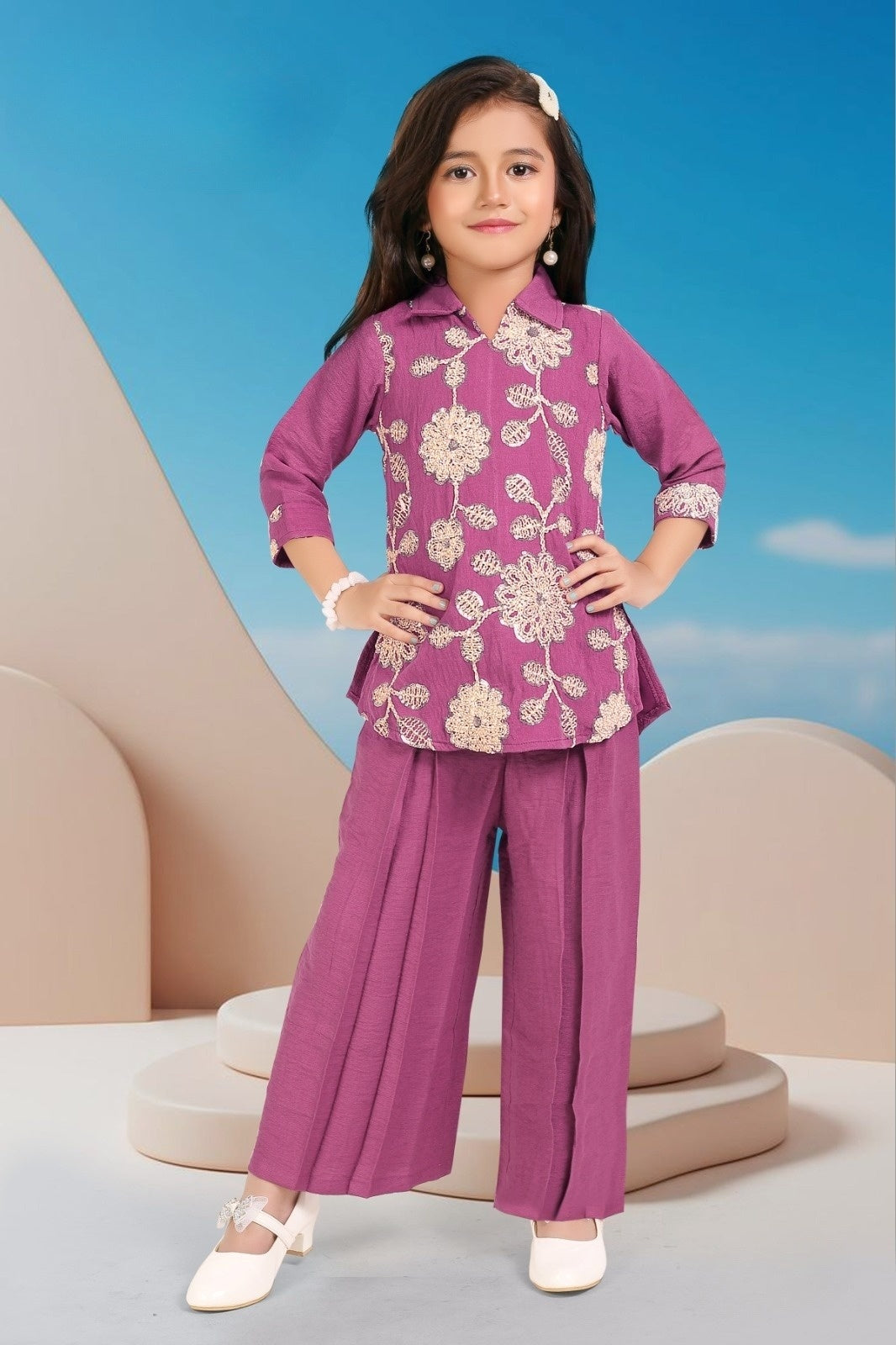 Girls Purple Kurti Palazzo Set | Kids Festive & Party Wear Outfit