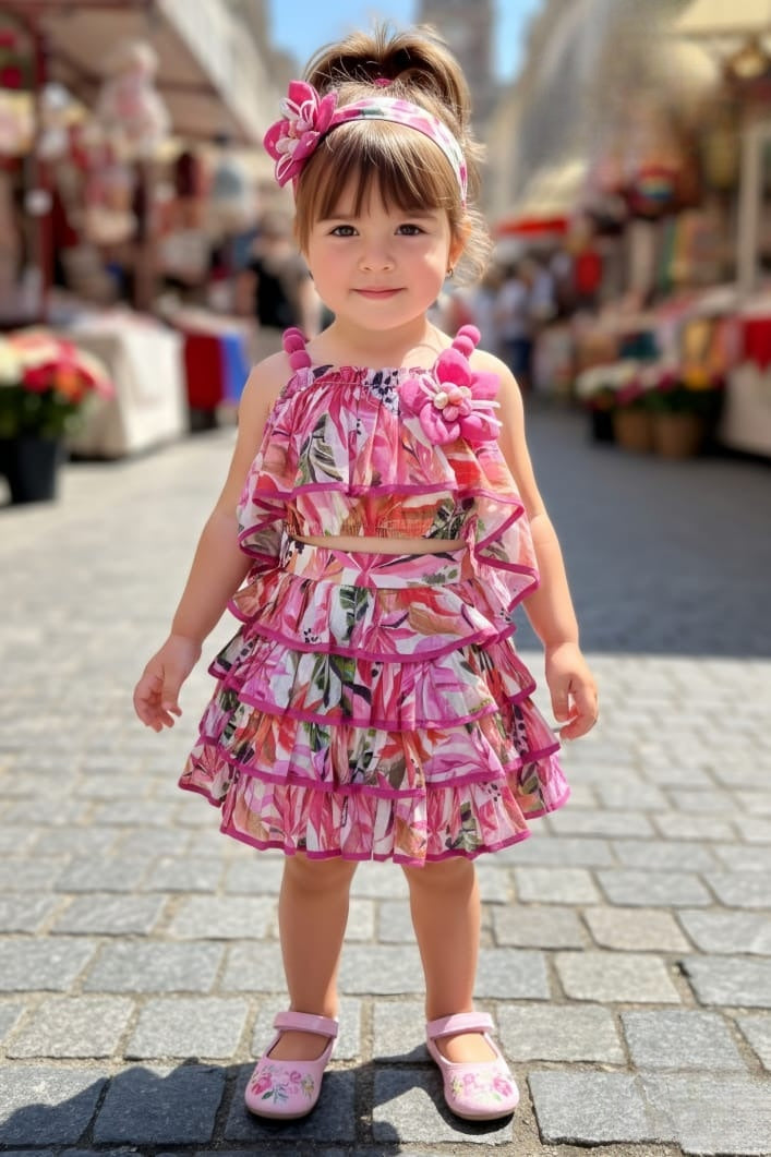 Baby Girls Pink Floral Short Frock  | Pink Summer Outfit for Kids