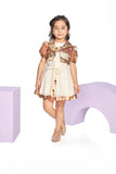 Beige Dress with Printed Jacket | Ethnic Fusion Party Wear Kids Outfit for Girls
