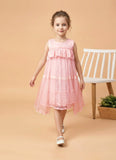 Pink Layered Net Dress with Lace Detail | Party Wear Kids Outfit for Girls