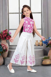 Pink Floral Top with Ivory Embroidered Palazzo Set | Festive Kids Outfit for Girls