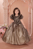 Princess Mehandi Ball Gown with Sequin Floral Bow |  Party Wear Dress for Girls