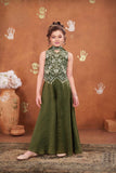 Mehendi Green Embroidered Crop Top with Flared Palazzo Set | Ethnic Outfit for Girls
