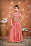 Peach Embroidered Crop Top with Palazzo & Dupatta Set | Ethnic Outfit for Girls