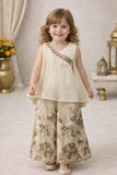 Cream Gold Embroidered Kurti with Palazzo Set | Ethnic Outfit for Girls