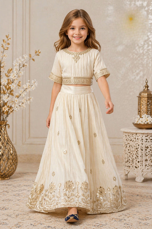Ivory Cream Embroidered Lehenga Set | Ethnic Outfit for Girls
