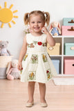 Cream Floral Embroidered One Piece Frock | Western Wear Dress for Girls