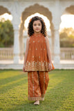 Orange Embellished Kurti Palazzo Set for Girls | Festive Ethnic Wear