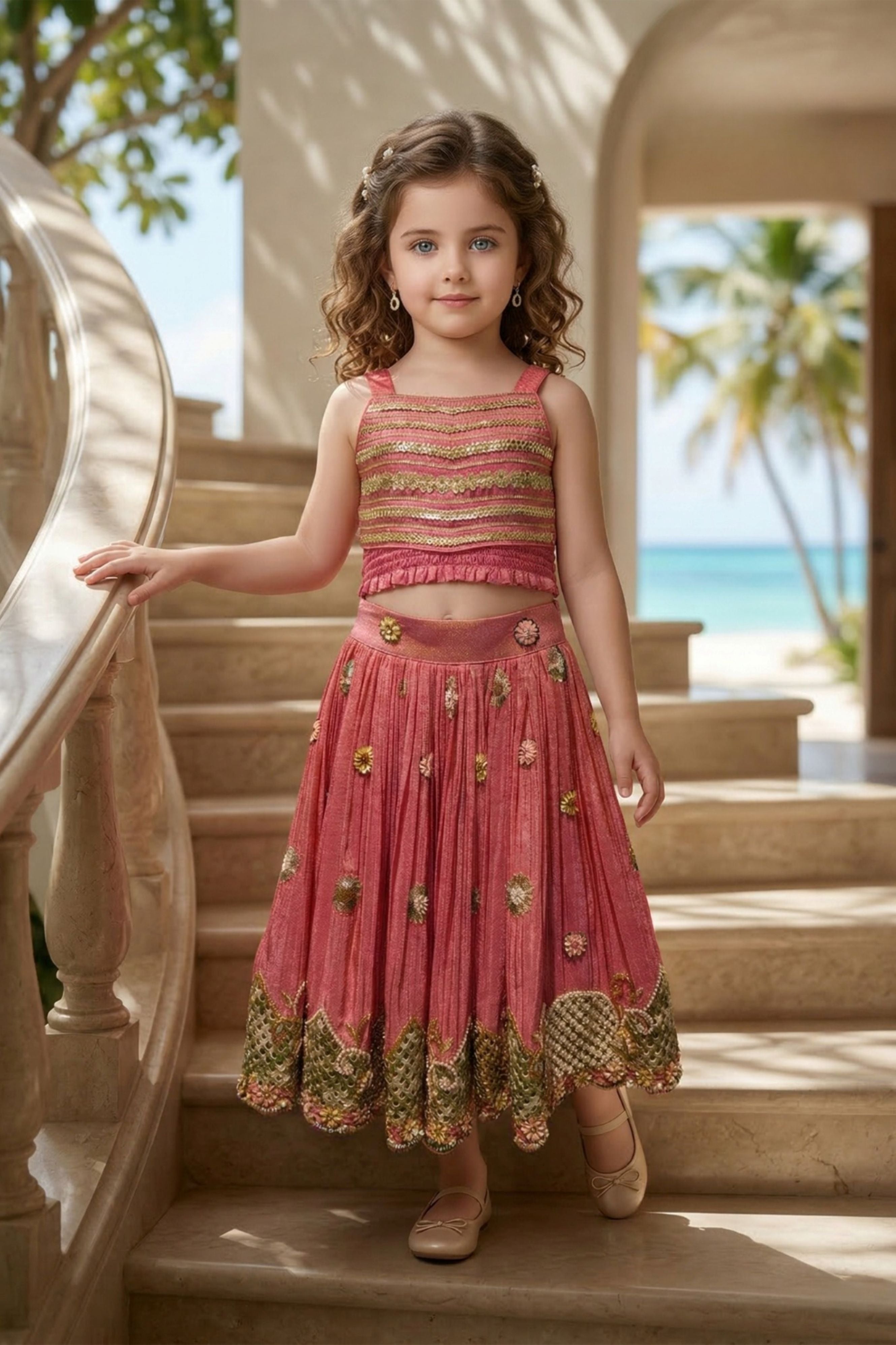 Rose Pink Embroidered Lehenga Set for Girls | Festive Designer Ethnic Wear