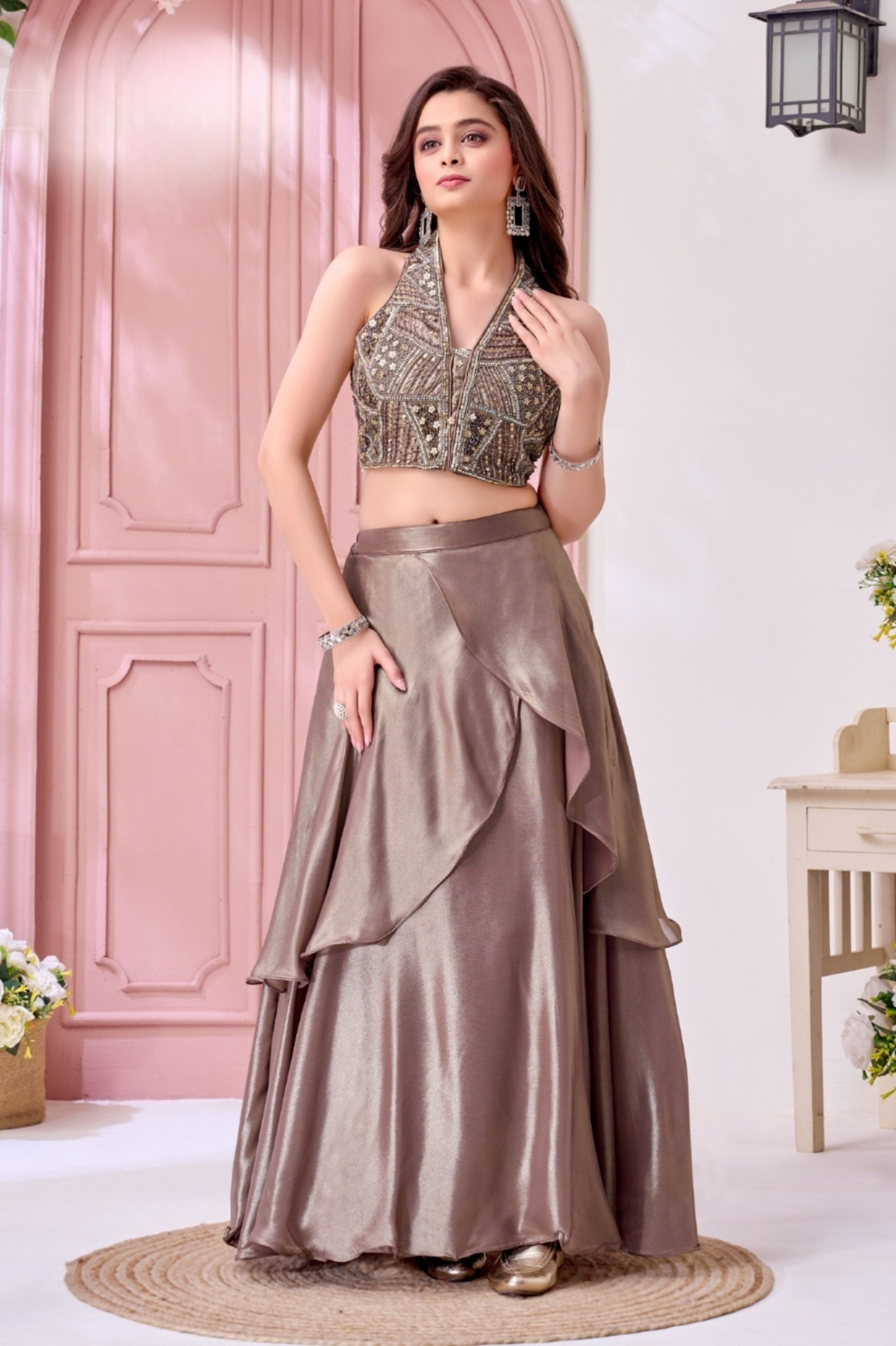 Metallic Biscuit Designer Lehenga Set | Ethnic Wear for Girls