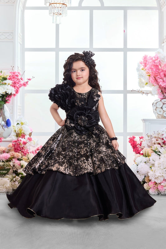 Girls Black Sequin Princess Ball Gown | Party Wear Dress for Kids