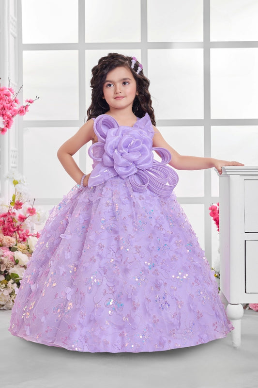 Girls Lavender Floral Princess Ball Gown | Party Wear Dress for Kids