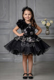 Girls Black Sequin Floral Designer Dress | Party Wear Frock for Kids