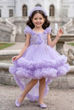 Girls Lavender High-Low Ruffle Party Short Frock | Party Wear Dress For Kids