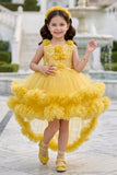 Girls Mango Yellow Designer High-Low Ruffle Party Short Frock| Party Wear Dress For Kids