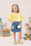 Yellow Textured Cape Top with Denim Skirt | Western Wear For Kids