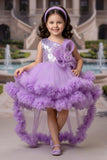 Lavender Sequin & Tulle Party Dress with Floral Detail | Party Wear Dress For Kids