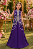 Royal Purple Embroidered Long Jacket Set with Pearl Detailing & Flared Palazzo | Ethnic Wear For Girls