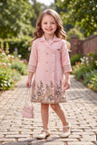 Pink Double-Breasted Embroidered Blazer Dress with Floral Border | Western Wear For Girls