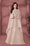 Cream Embroidered Crop Top & Flared Lehenga with Draped Cape Dupatta |Ethnic Wear For Girls