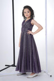 Midnight Purple Metallic Full Length Long Gown | Party Wear Dress For Girls