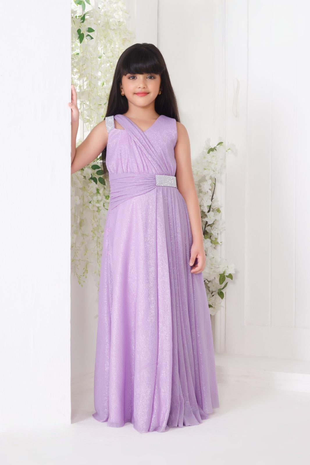 Lavender Shimmer Elegant Full-Length Long Gown | Party Wear Dress For Girls