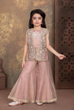 Rose Pink Embroidered Jacket Sharara Set | Ethnic Wear for Girls