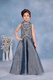 Steel Blue Embroidered Peplum Top & Flared Palazzo Set with Dupatta | Ethnic Wear For Girls