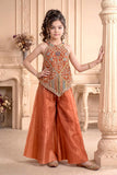 Rust Orange Embroidered Halter Neck Top & Wide-Leg Palazzo Set | Ethnic  Wear For Girls