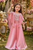 Peach  Embroidered Crop Top & Wide-Leg Palazzo Set with Pearl-Detail Dupatta | Ethnic Wear For Girls