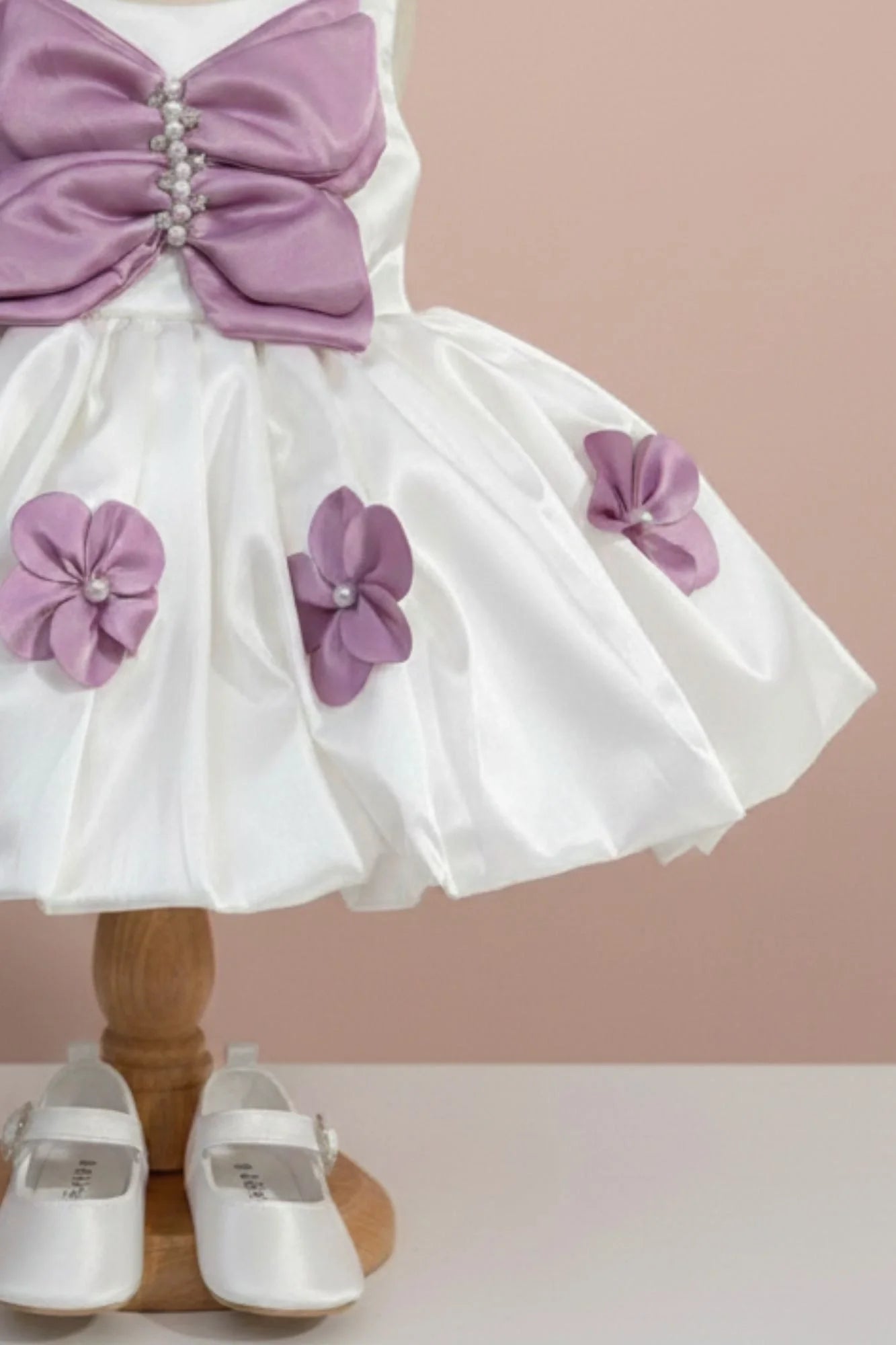 Pearl White Purple  Bow Blossom Short Frock