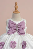Pearl White Purple  Bow Blossom Short Frock