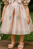 Blush Peach Satin Bow Princess Short Frock