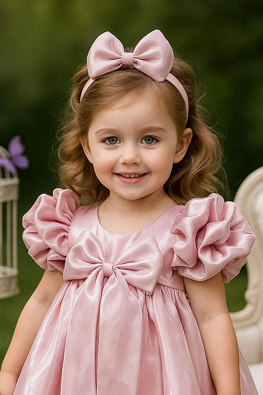 Pink Blush Princess Puffy Sleeve Bow Short Frock