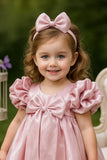 Pink Blush Princess Puffy Sleeve Bow Short Frock