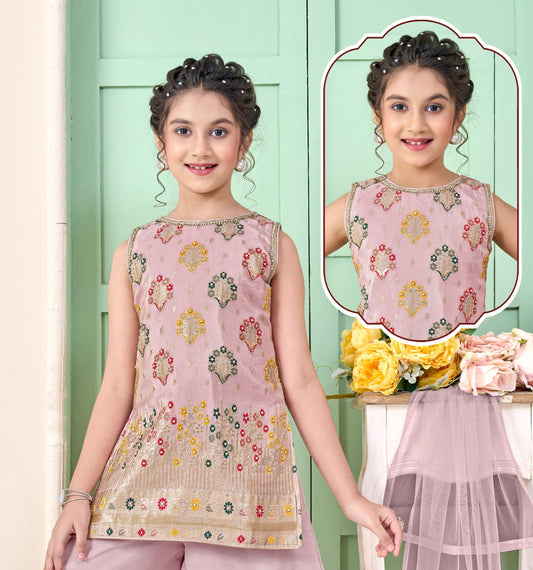 Girls Dusty Rose Sharara Set | Kids Ethnic Wear for Wedding & Festive
