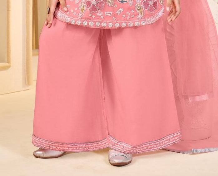 Girls Coral Pink Sharara Set | Kids Ethnic Wear for Wedding & Festive