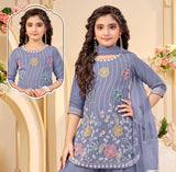 Girls Steel Grey Sharara Set | Kids Ethnic Wear for Wedding & Festive