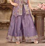 Lavender Embroidered Palazzo Set with Sleeveless Kurta & Dupatta
