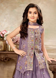 Lavender Embroidered Palazzo Set with Sleeveless Kurta & Dupatta