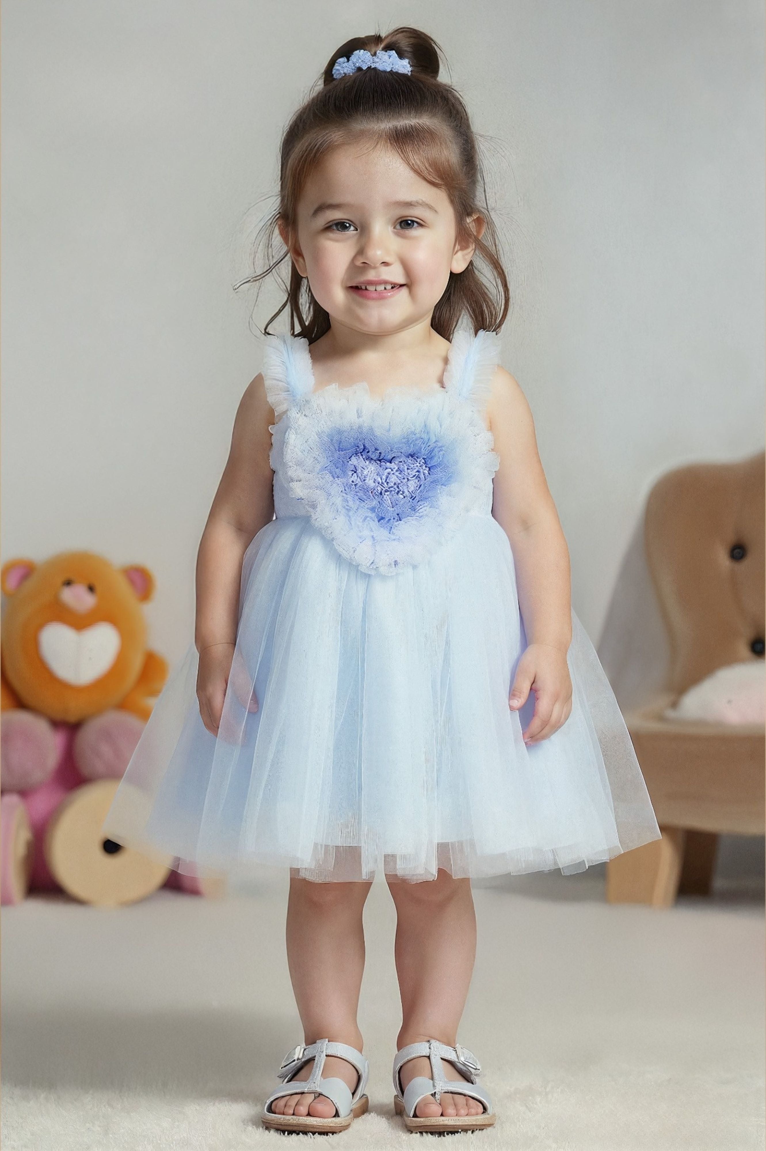 Ice Blue -Dreamy Heart Tulle Baby Short Frock