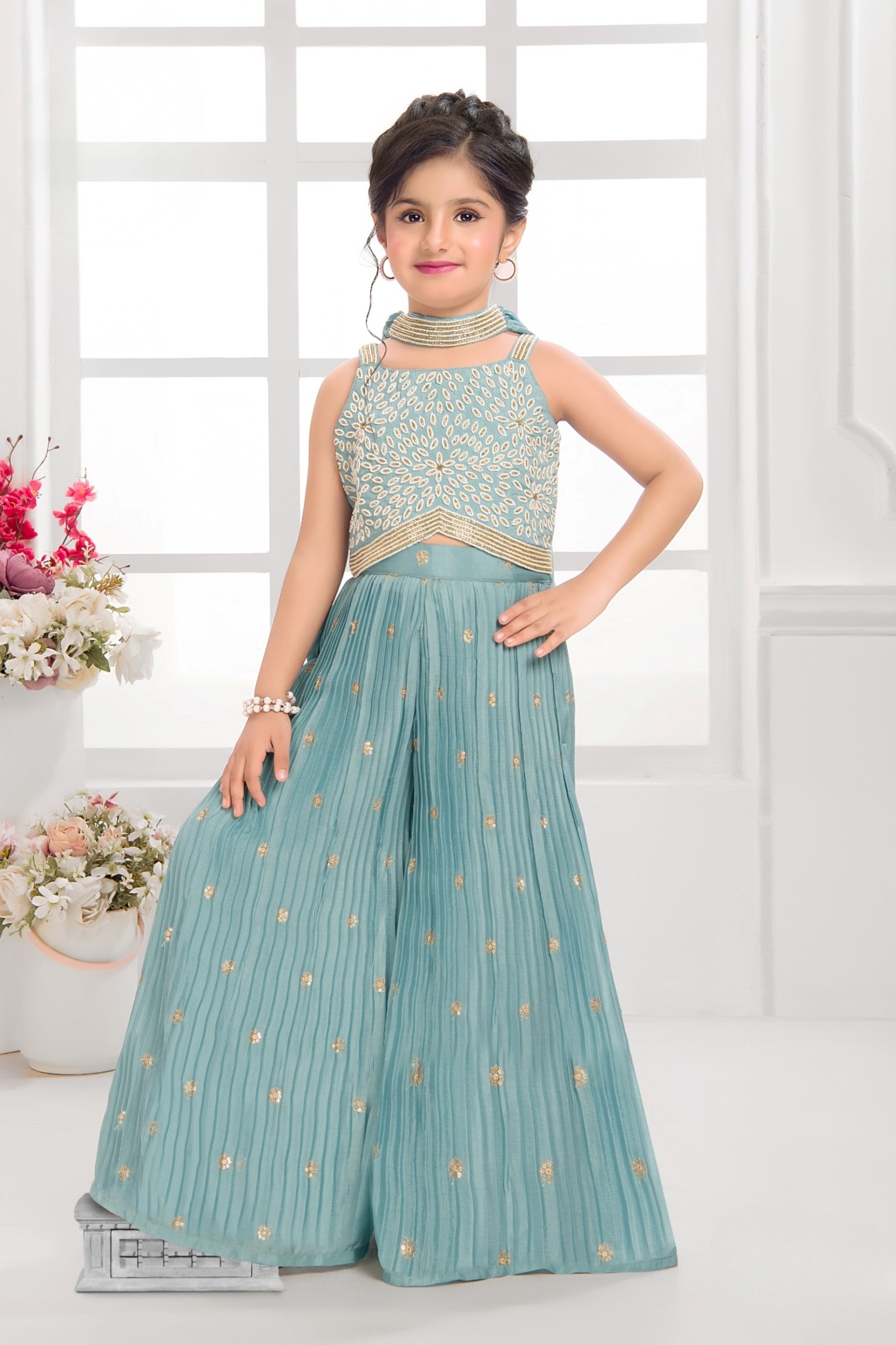 Firozi Blue Embroidered Palazzo Set