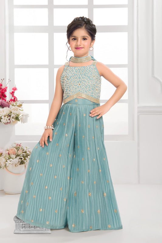 Firozi Blue Embroidered Palazzo Set