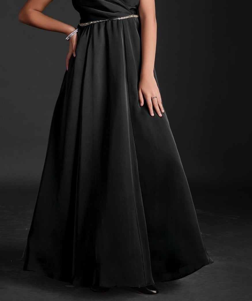 Black Drape Gown with Shimmer Waistline