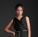 Black Drape Gown with Shimmer Waistline