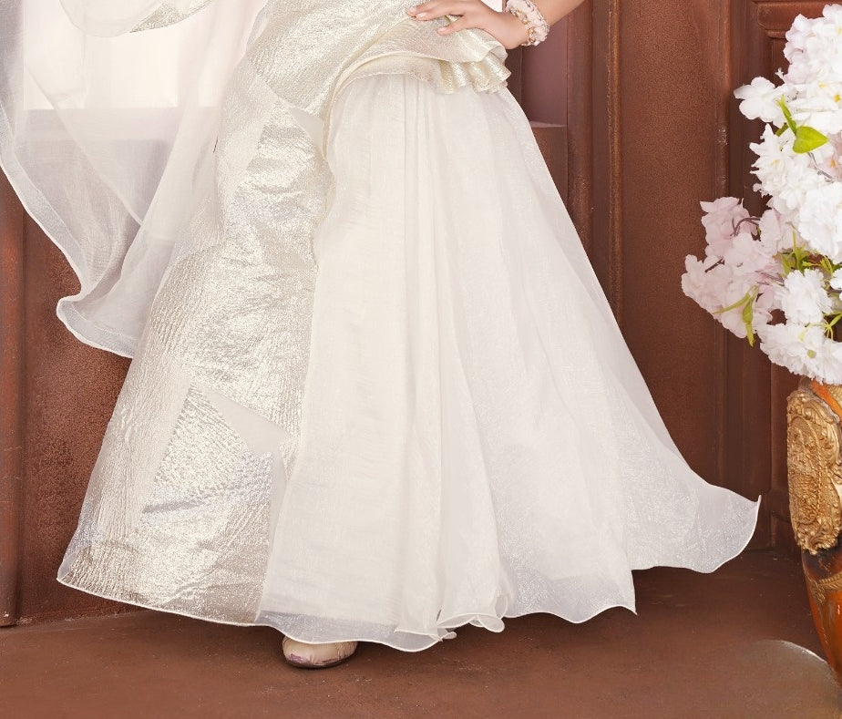 Pearl Ivory One-Shoulder Draped Long Gown | Party Wear Kids Dress for Girls